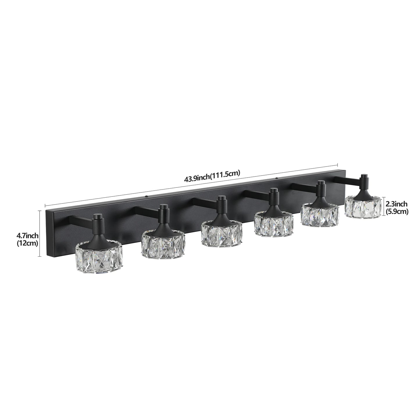 LED Vanity Light Modern 6-Light Matte Black Fixture with Crystal Glass Shades, Bathroom Wall Sconce for Contemporary Home Decor