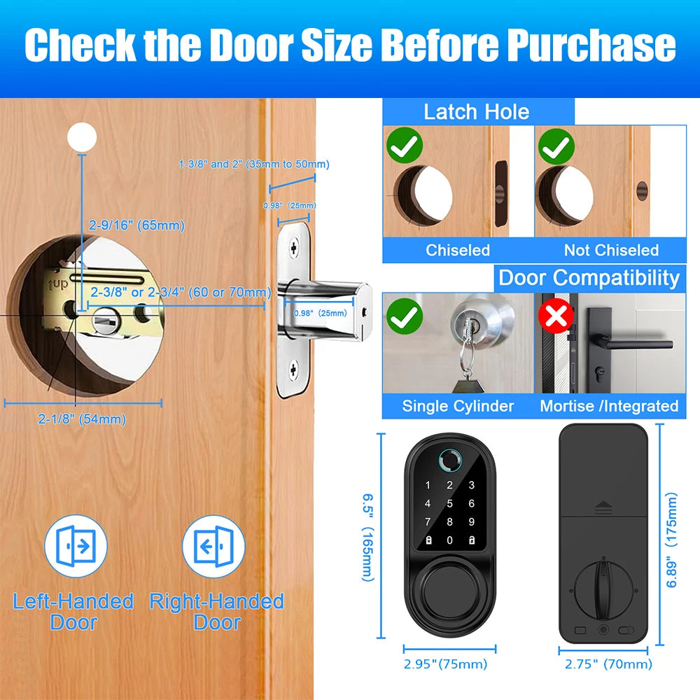Bluetooth Smart Deadbolt Lock Keyless Entry Fingerprint Door Lock with Touch Keypad IC Card Physical Key APP Remote Temporary Code Auto Lock for Front Door Home Apartment Rental