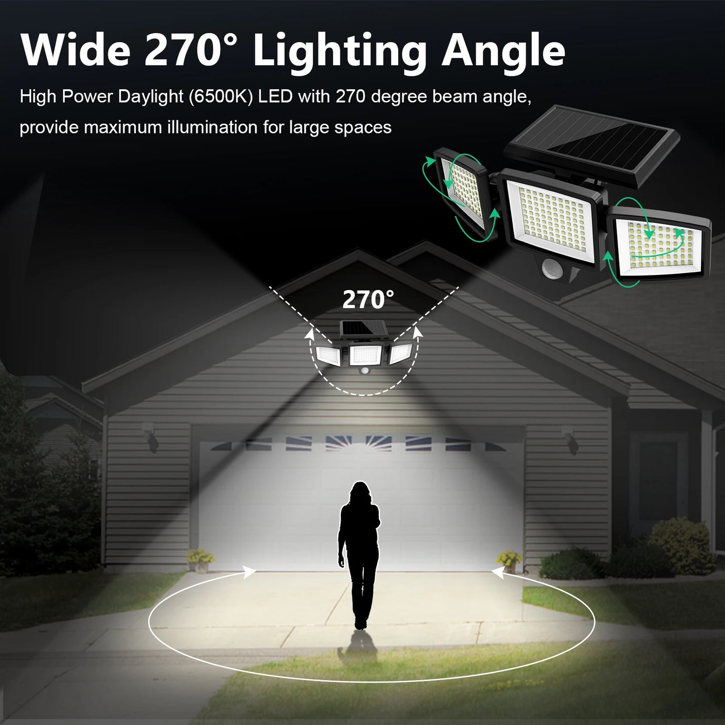3 Pack Outdoor Solar Lights, 2800LM,1400mAh battery capacity,Motion Sensor Security Lights for Porch, Garage, Yard Entrance, Patio