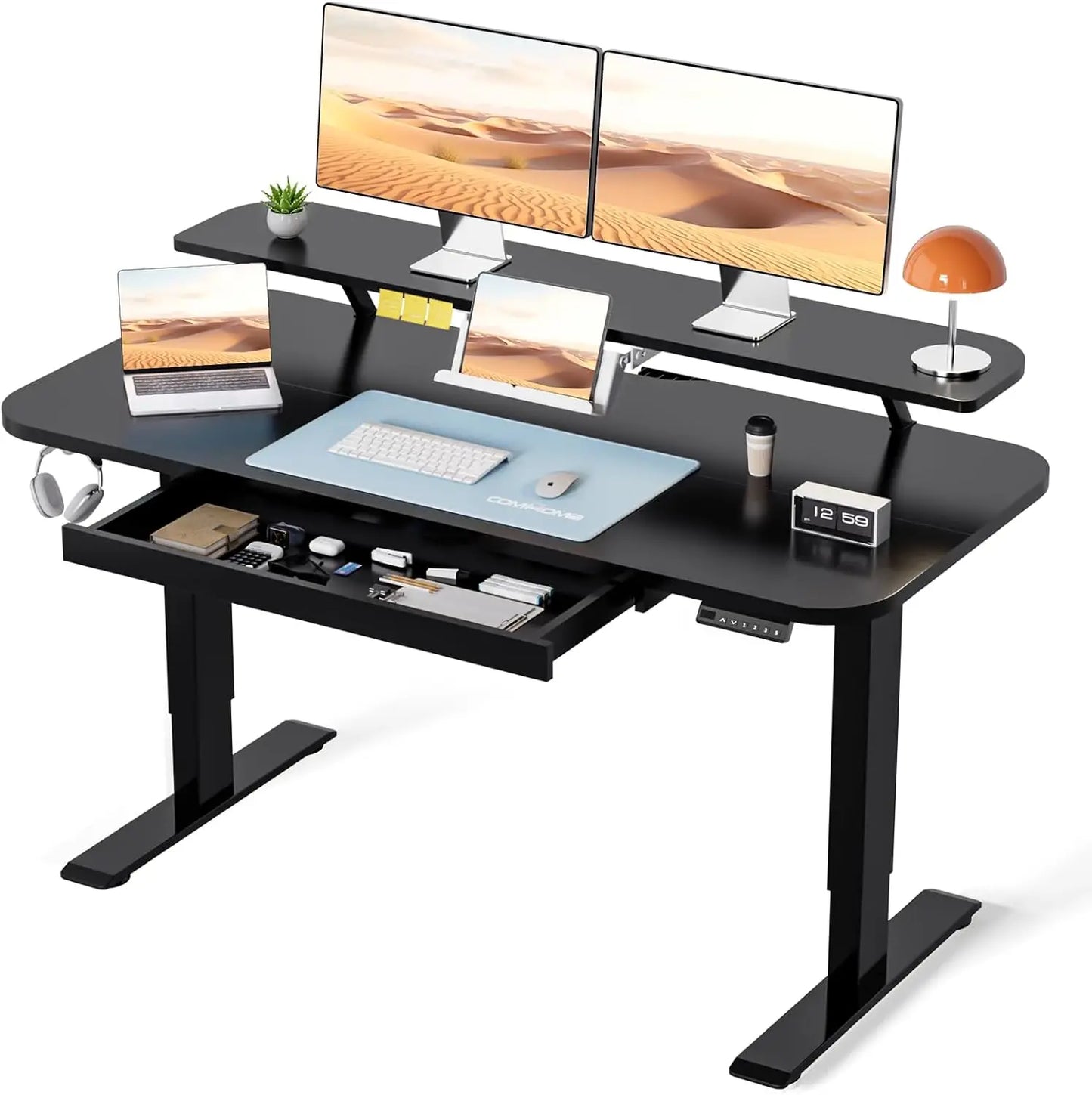 Electric Standing Desk with Drawers, 48 x 24'' Sit Stand up Desk with Monitor Stand, Laptop Stand, Height Adjustable Ergonomic