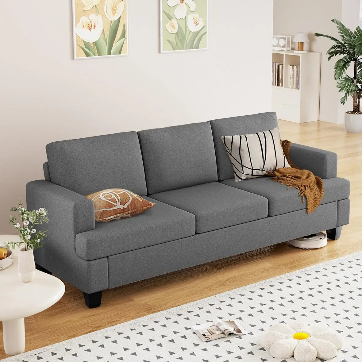 85 inch Grey 3 Seater Couches, Modern Cozy Deep Seat Sofa, Comfy Fluffy Couch for Living Room, Small Couches for, Customized