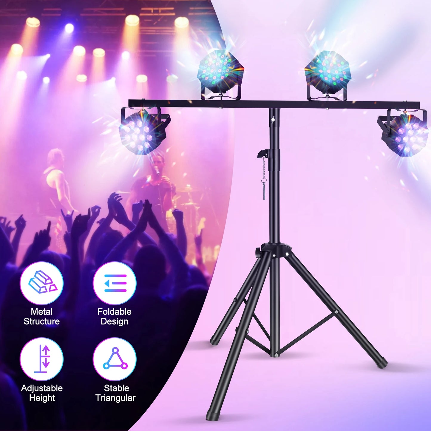 Fieryzeal Support DJ Lighting Adjustable Tripod for Stage Light Bracket Dj Light Stand with Top T Bar Universal Lighting Fixture