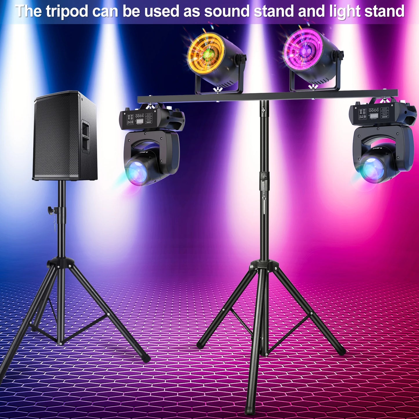 Fieryzeal Support DJ Lighting Adjustable Tripod for Stage Light Bracket Dj Light Stand with Top T Bar Universal Lighting Fixture