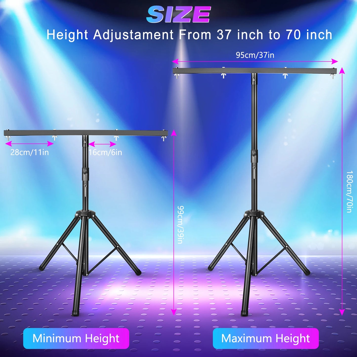 Fieryzeal Support DJ Lighting Adjustable Tripod for Stage Light Bracket Dj Light Stand with Top T Bar Universal Lighting Fixture
