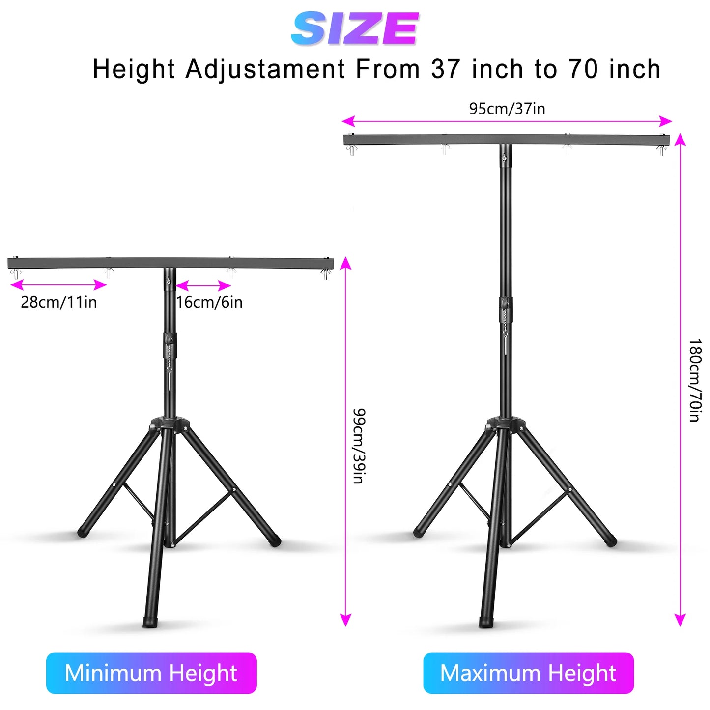 Fieryzeal Support DJ Lighting Adjustable Tripod for Stage Light Bracket Dj Light Stand with Top T Bar Universal Lighting Fixture