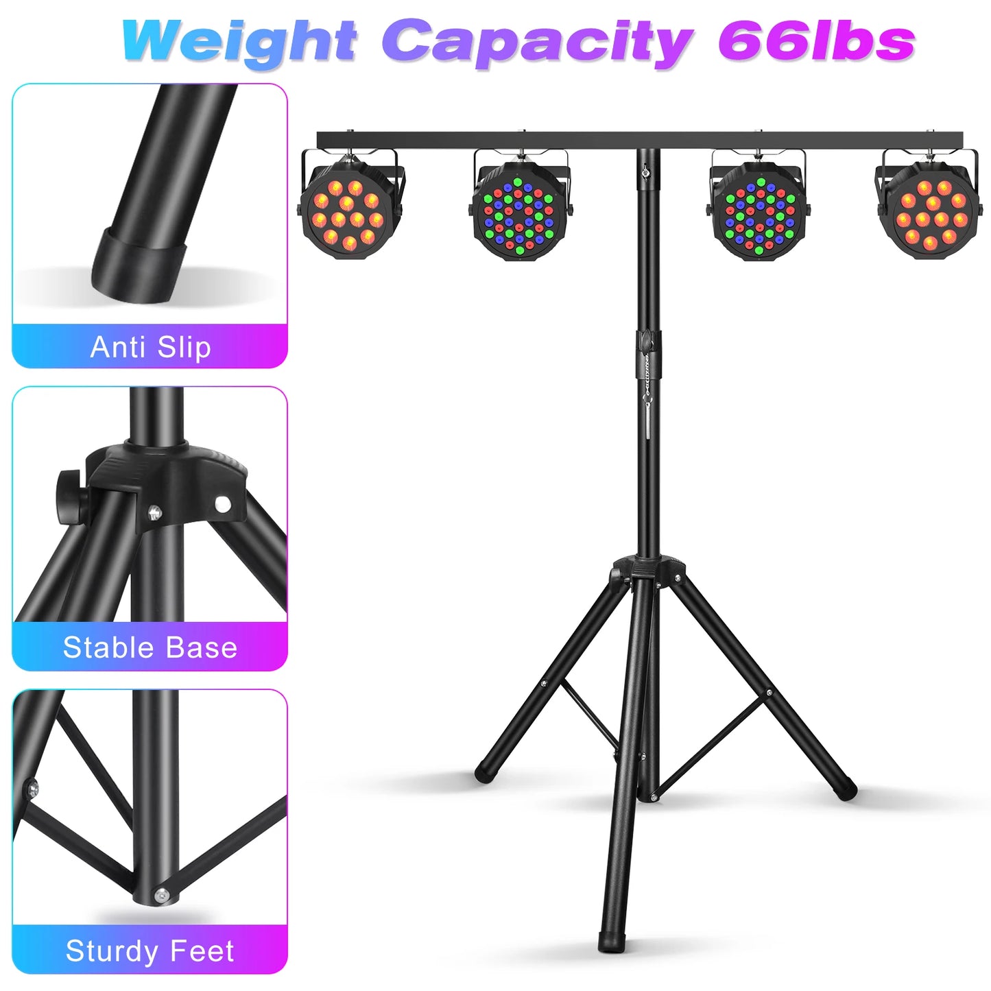 Fieryzeal Support DJ Lighting Adjustable Tripod for Stage Light Bracket Dj Light Stand with Top T Bar Universal Lighting Fixture