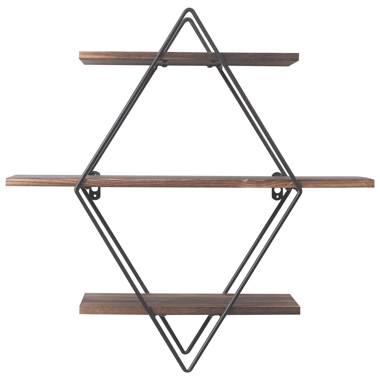 3 Tier Industrial Geometry Wood Floating Shelf Heavy Duty Hanging Wall Mounted Unit