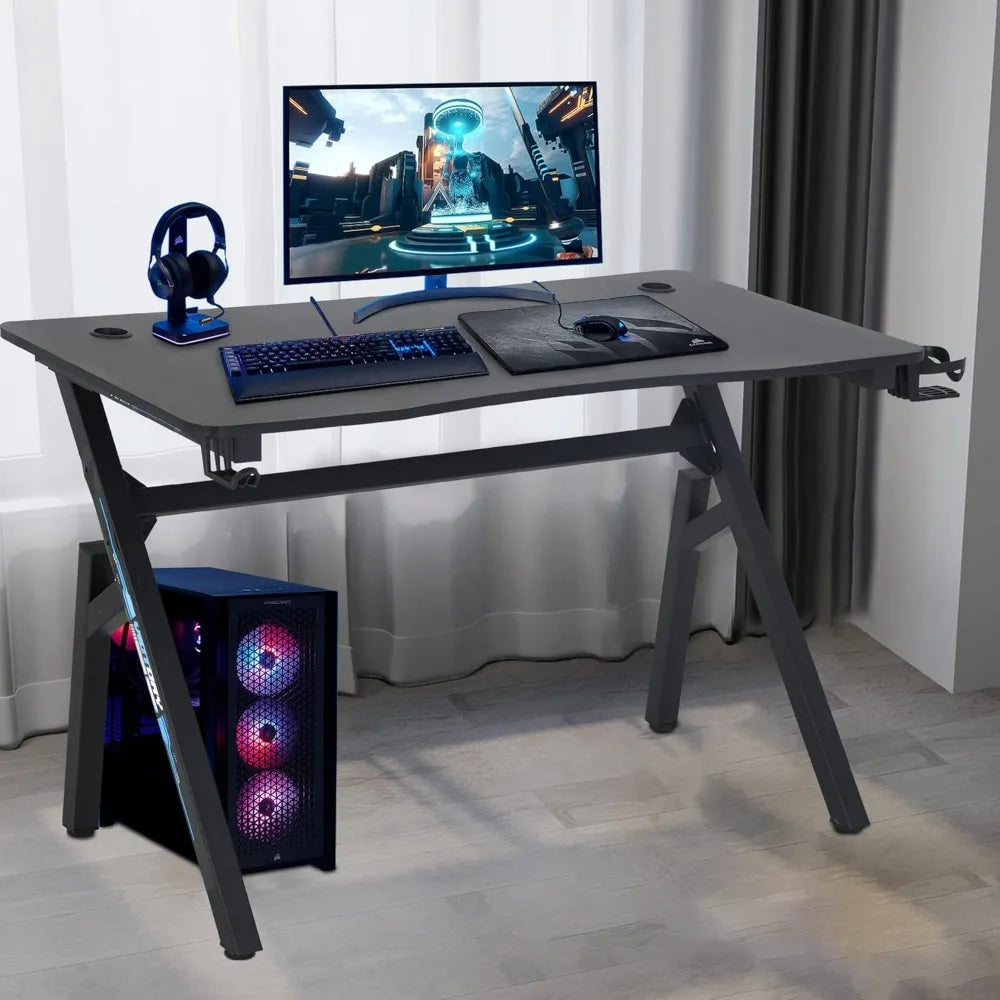 BestOffice Gaming Desk Computer Desk 47 Inch Home Office Extra Large Modern Ergonomic Black PC Carbon Fiber Gamer Workstation