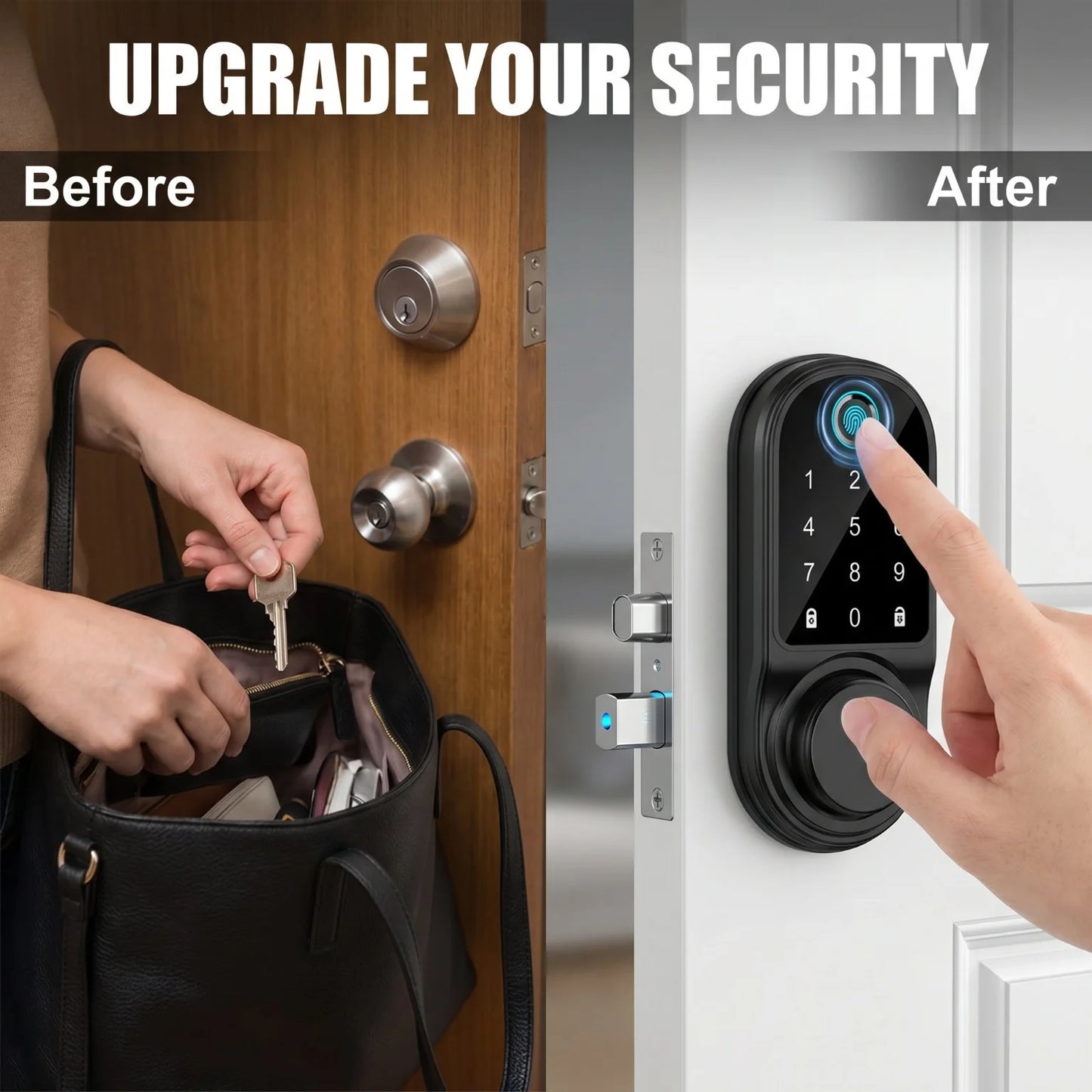 Bluetooth Smart Deadbolt Lock Keyless Entry Fingerprint Door Lock with Touch Keypad IC Card Physical Key APP Remote Temporary Code Auto Lock for Front Door Home Apartment Rental