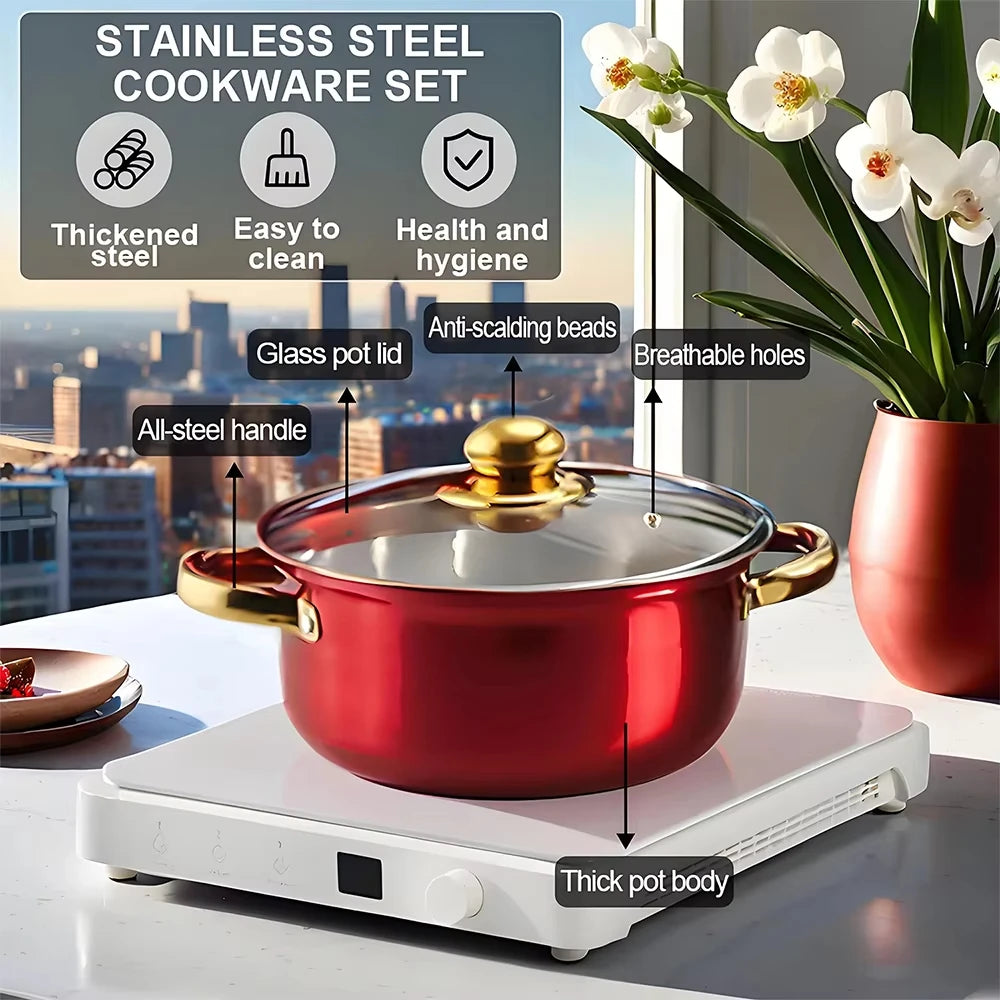 NONED Stainless Steel Cookware Set With Nonstick Pans
