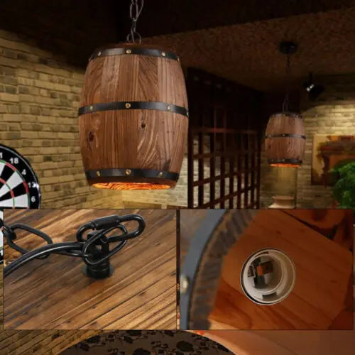 Hanging Vintage Wine Barrel Light Wooden Rustic Old West Cafe Bar Ceiling Lamp