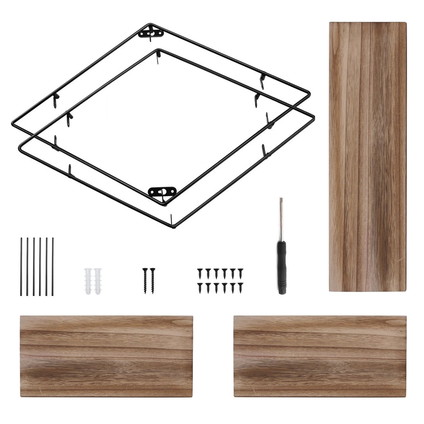 3 Tier Industrial Geometry Wood Floating Shelf Heavy Duty Hanging Wall Mounted Unit