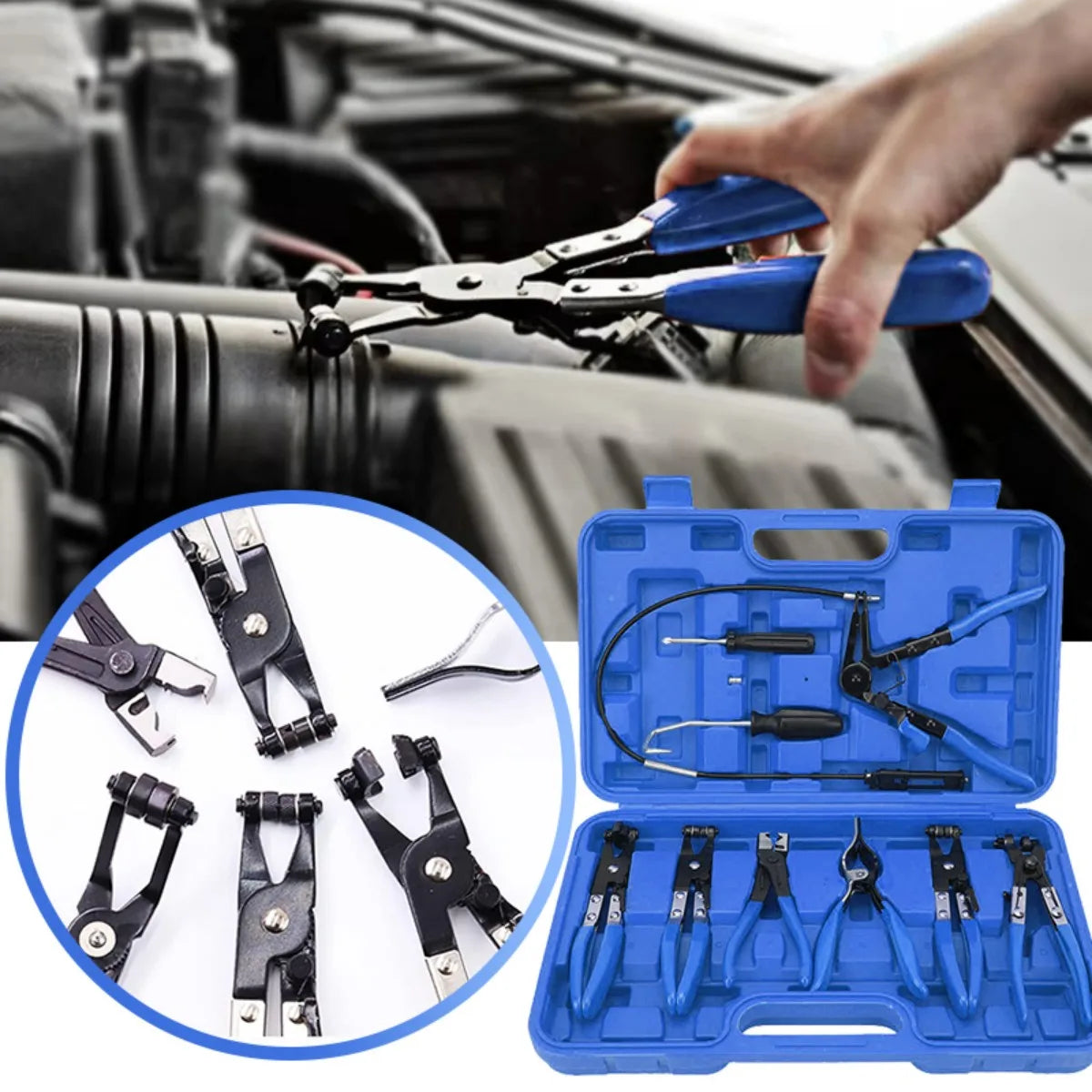 9-piece Hose Clamp Set, Spring Hose Clamp Pliers, Carbon Steel Auto Repair Tool Set With Storage Box, Spring Hose Clamp Pliers R