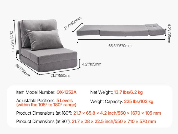 SucceBuy Floor Chair Recycled Foam Folding Sofa Chair Multifunctional Floor Chair with Back Support Ideal for Sleeping Reading