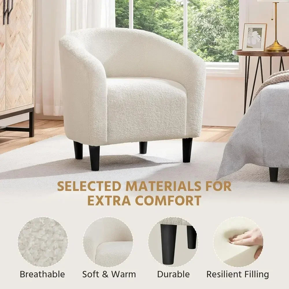 Elegant Upholstered Accent Chairs with Soft Padded Armrests, Ideal for Living Room, Bedroom, Waiting Room, Set of 2, Ivory