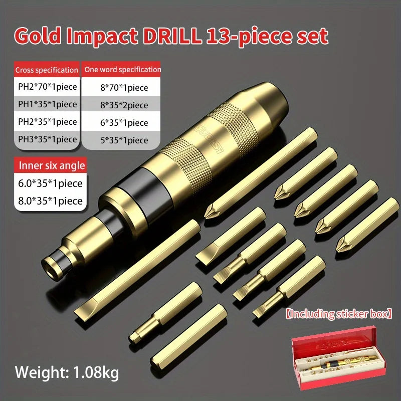 Heavy-Duty Impact Screwdriver Set - Manual Power Tool for Stubborn Screws, Automotive & Machinery Repair - Chrome Vanadium Steel