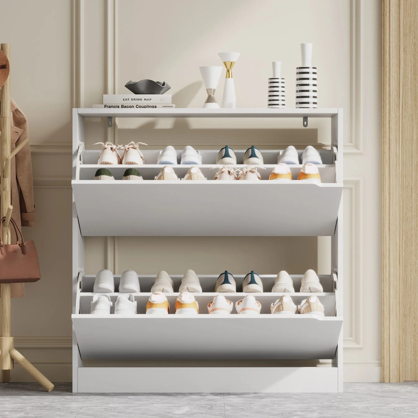 Shoe Cabinet with 2 Flip Drawers, Shoe Storage Cabinet for Entryway, Free Standing Shoe Storage Organizer for Hallway