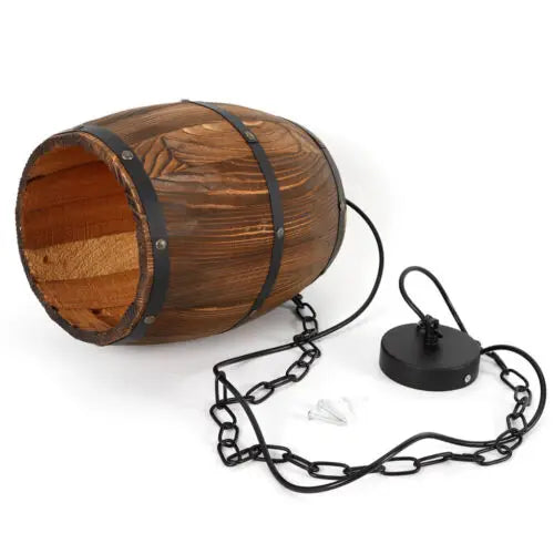 Hanging Vintage Wine Barrel Light Wooden Rustic Old West Cafe Bar Ceiling Lamp