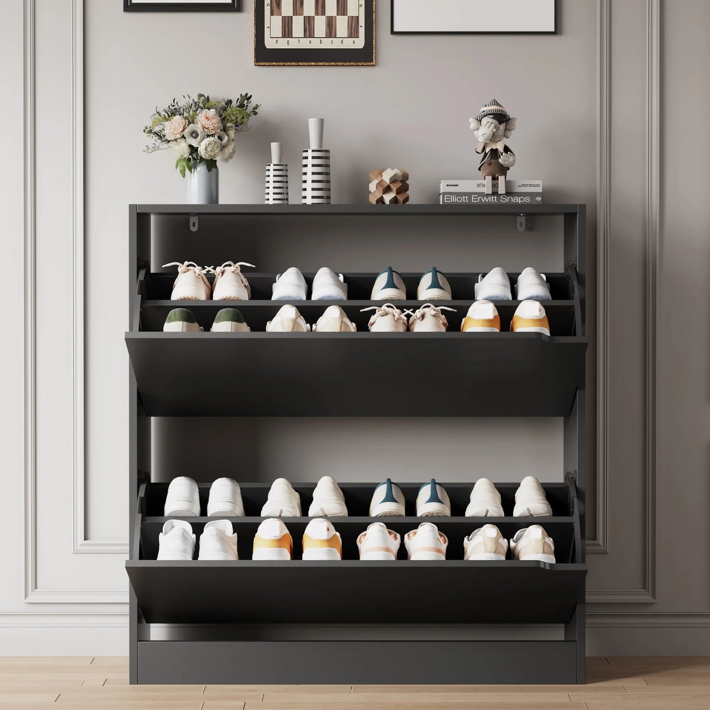 Shoe Cabinet with 2 Flip Drawers, Shoe Storage Cabinet for Entryway, Free Standing Shoe Storage Organizer for Hallway