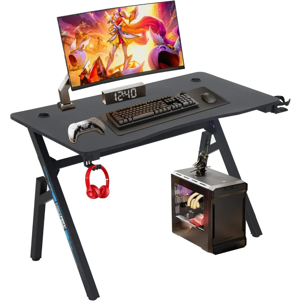 BestOffice Gaming Desk Computer Desk 47 Inch Home Office Extra Large Modern Ergonomic Black PC Carbon Fiber Gamer Workstation