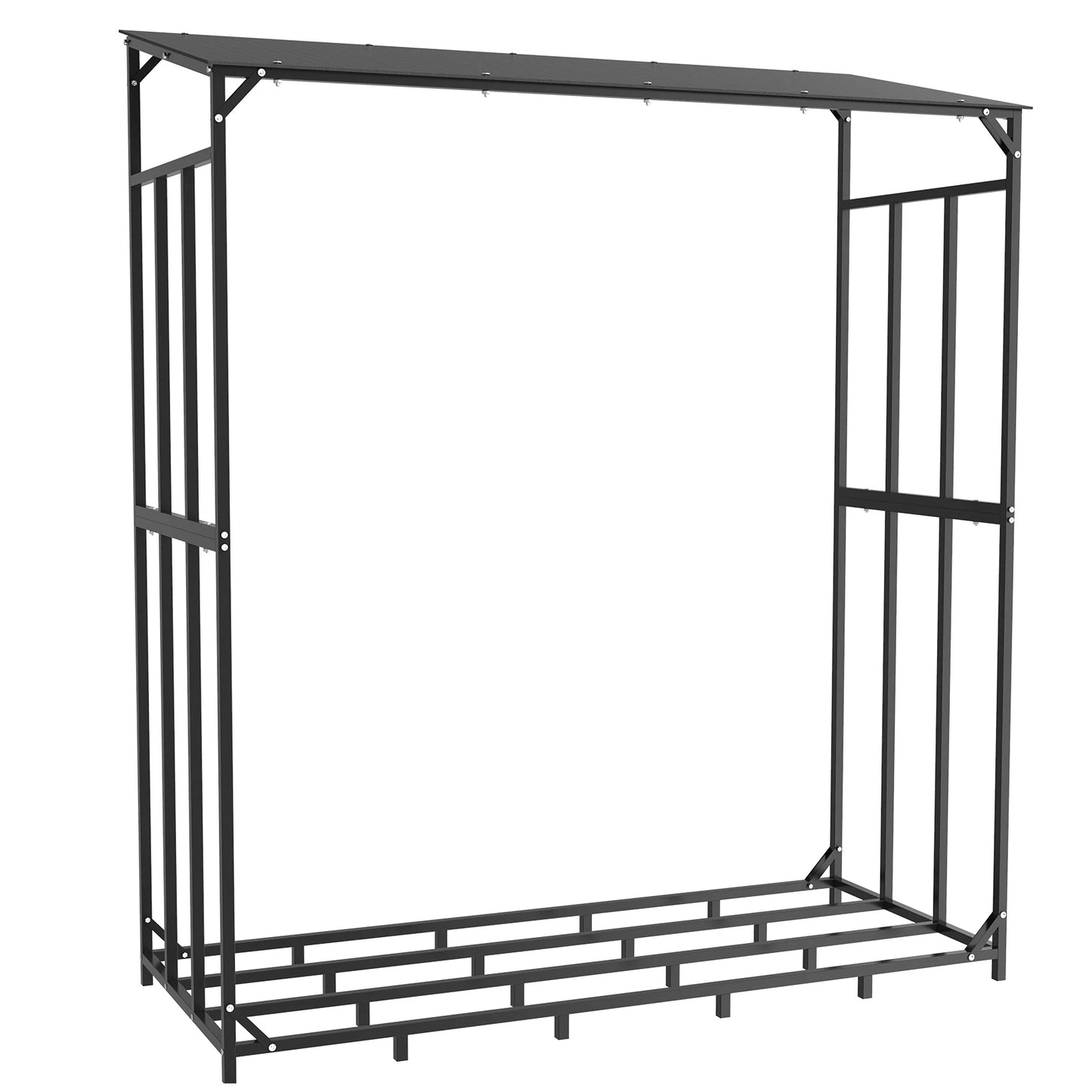 Heavy Duty Tall Metal Firewood Rack Stand with Top Cover Fireplace Wood Storage Stacking Holder for Outdoor Deck, Backyard