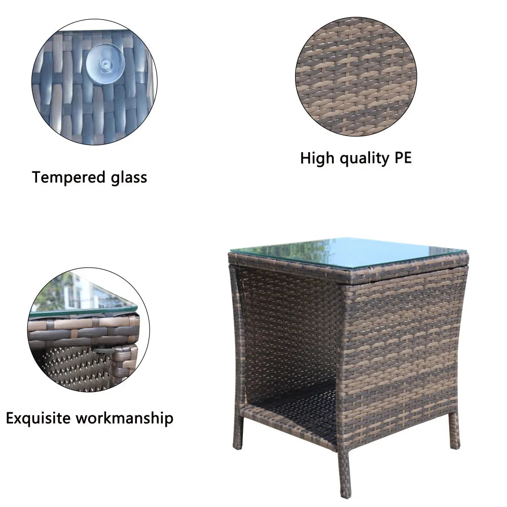 Outdoor Patio Furniture 1 Piece Coffee Table with Clear Tempered Glass for Backyard Lawn Garden Decor