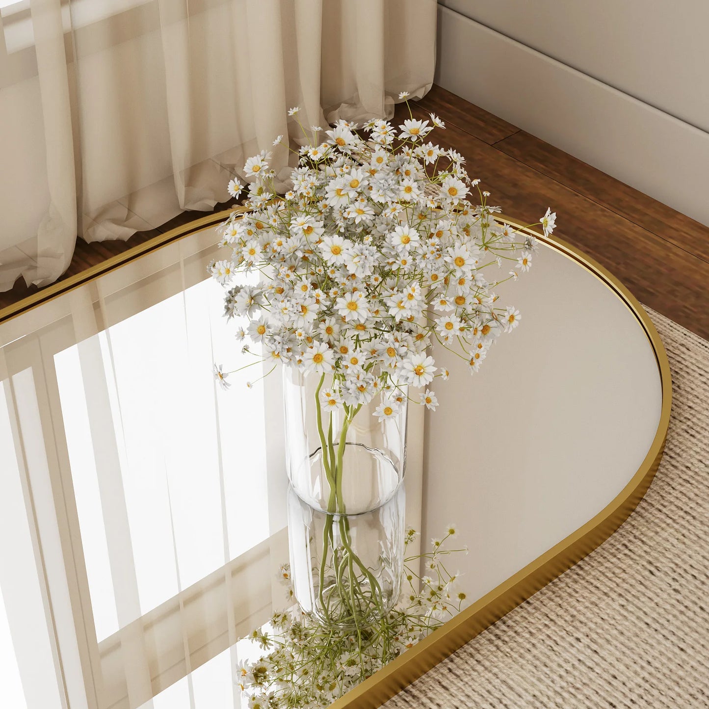 16x59 inch arched full length freestanding floor mirror with gold finish
