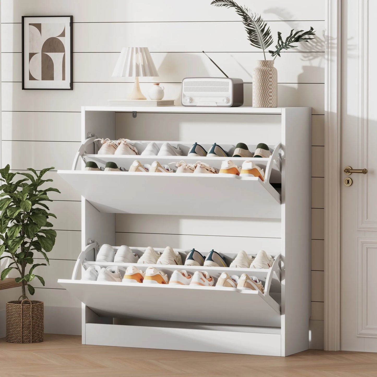Shoe Cabinet with 2 Flip Drawers, Shoe Storage Cabinet for Entryway, Free Standing Shoe Storage Organizer for Hallway