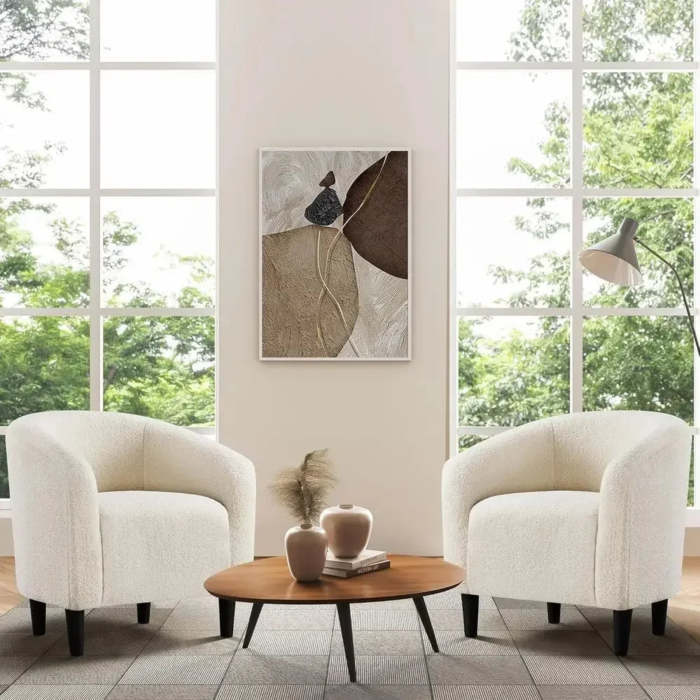 Elegant Upholstered Accent Chairs with Soft Padded Armrests, Ideal for Living Room, Bedroom, Waiting Room, Set of 2, Ivory