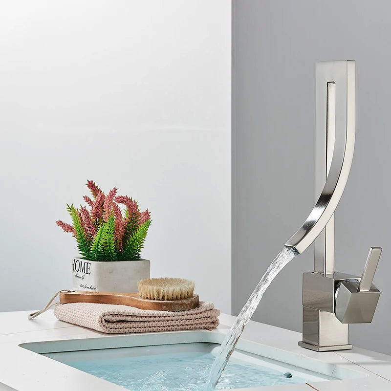 Chrome Brass Basin Faucet Fashion Style Single Handle Waterfall Basin Mixer Tap Hot Cold Bathroom Faucets Sink Waterfall Faucet