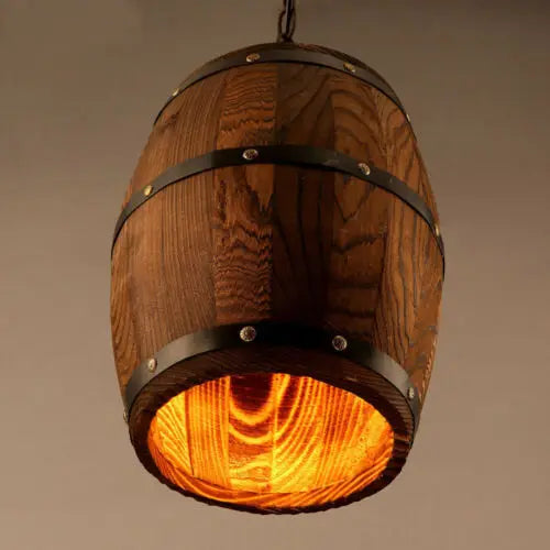 Hanging Vintage Wine Barrel Light Wooden Rustic Old West Cafe Bar Ceiling Lamp