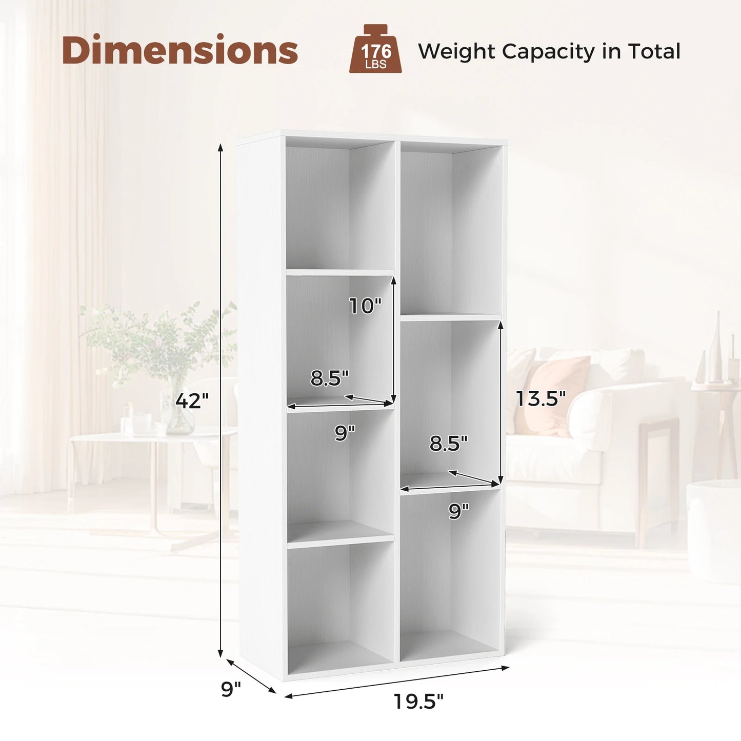 7-Cube Bookcase, Vertical or Horizontal Freestanding Bookshelf w/ 7 Compartments