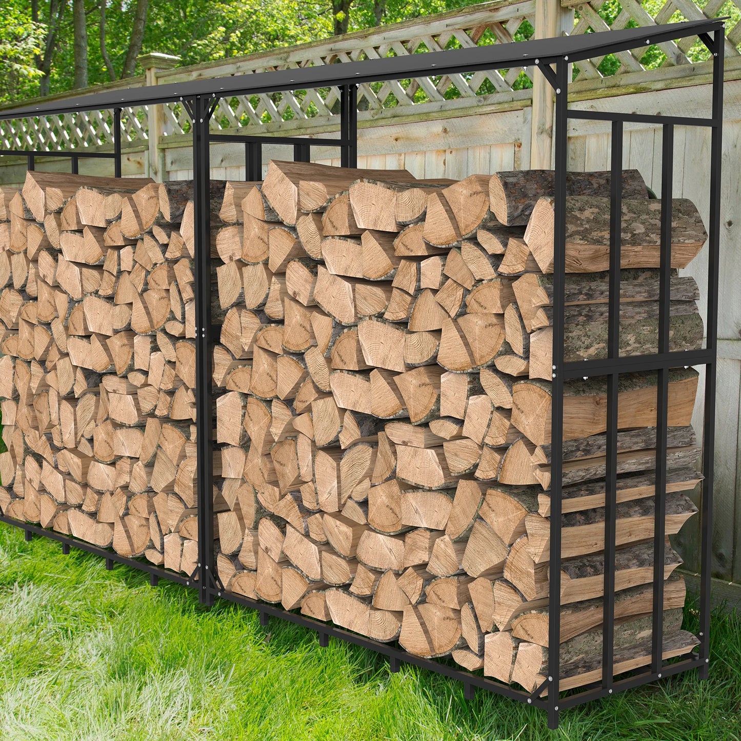 Heavy Duty Tall Metal Firewood Rack Stand with Top Cover Fireplace Wood Storage Stacking Holder for Outdoor Deck, Backyard