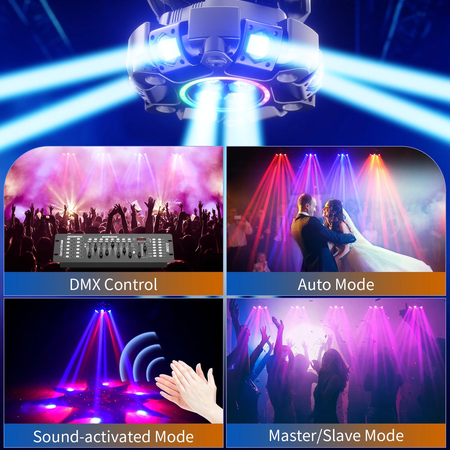 U'King 150W 6-Arm RGBW Beam Moving Head Light With Ring Effect DJ Light DMX Strobe Stage Light For Wedding Live House KTV BarG