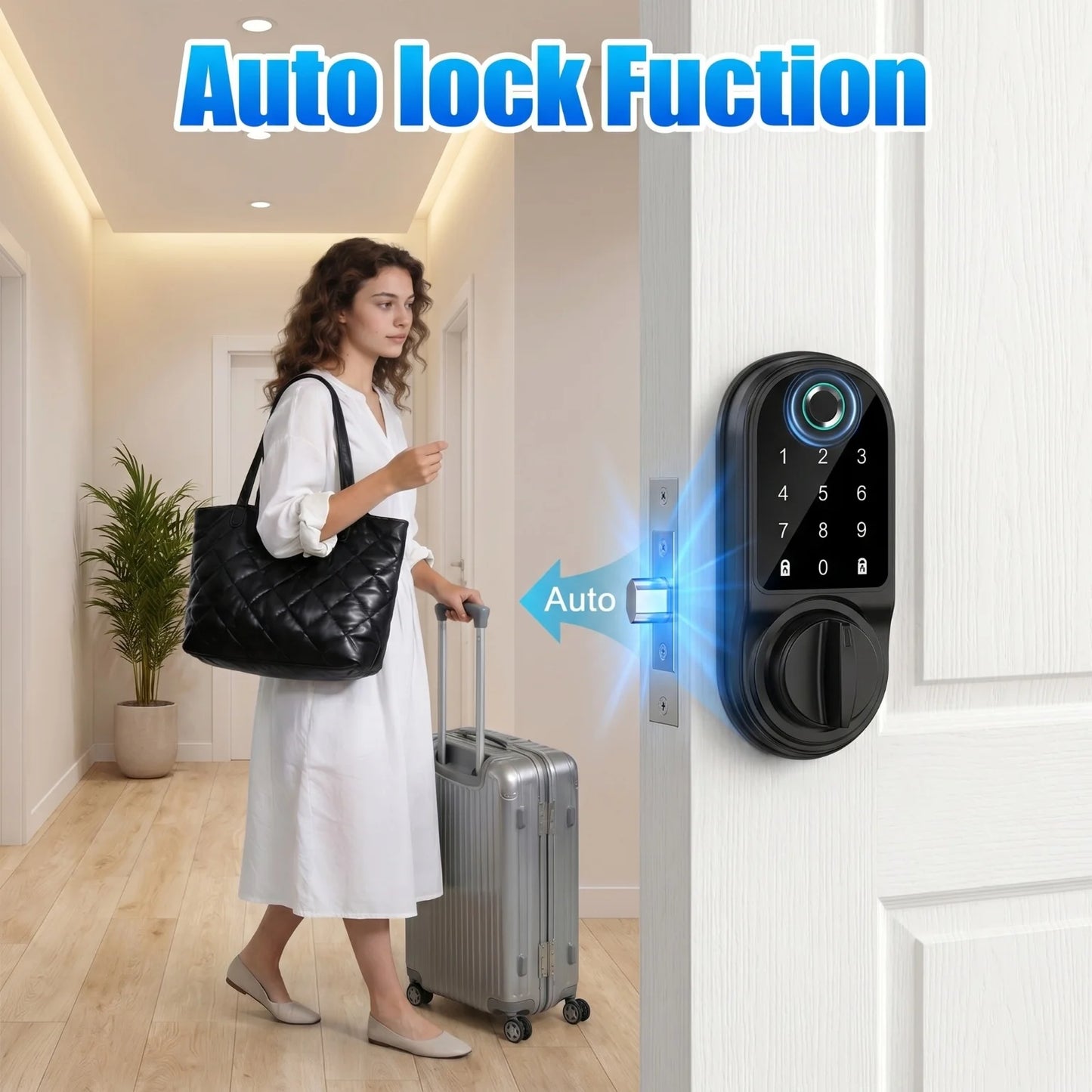 Bluetooth Smart Deadbolt Lock Keyless Entry Fingerprint Door Lock with Touch Keypad IC Card Physical Key APP Remote Temporary Code Auto Lock for Front Door Home Apartment Rental