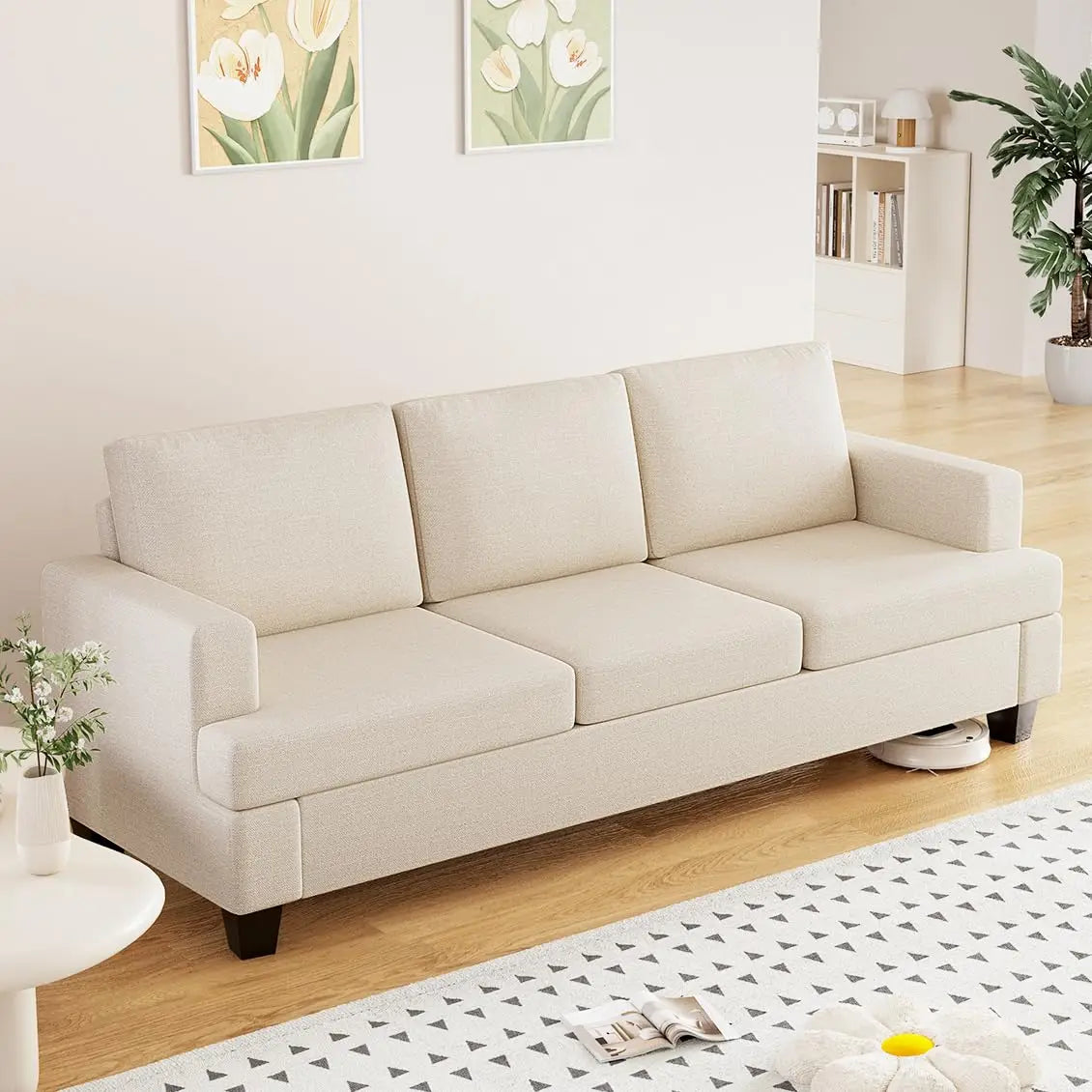 85 inch Grey 3 Seater Couches, Modern Cozy Deep Seat Sofa, Comfy Fluffy Couch for Living Room, Small Couches for, Customized