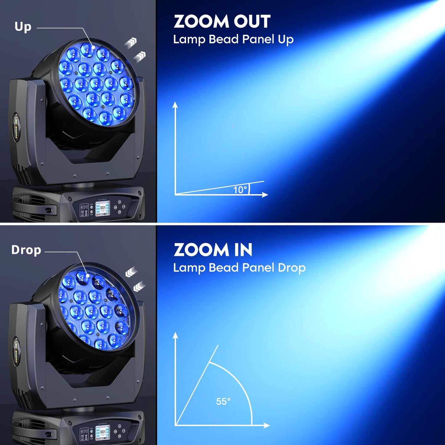 4PCS 19x15W Moving Head Light Beam RGBW Stage Effect Lighting Projector Zoom Wash Lights for Party Concert Theater Live Show Bar