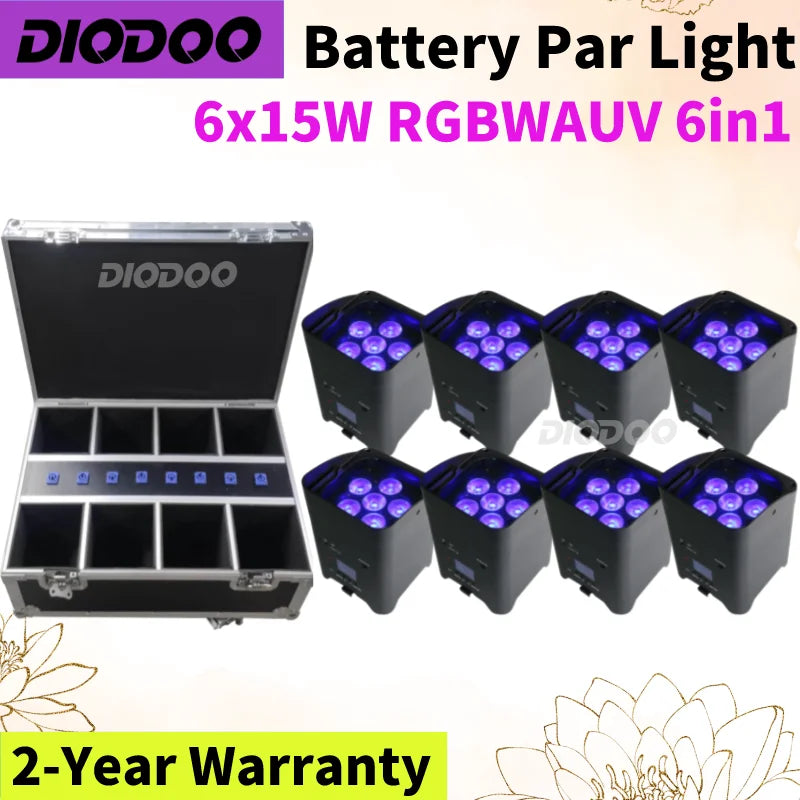 0 TAX 1~8pcs Wireless Battery Powered Par Light 6x18W RGBWAUV 6IN1 Flightcase Remote Control Portable Par LED Stage Effect Light