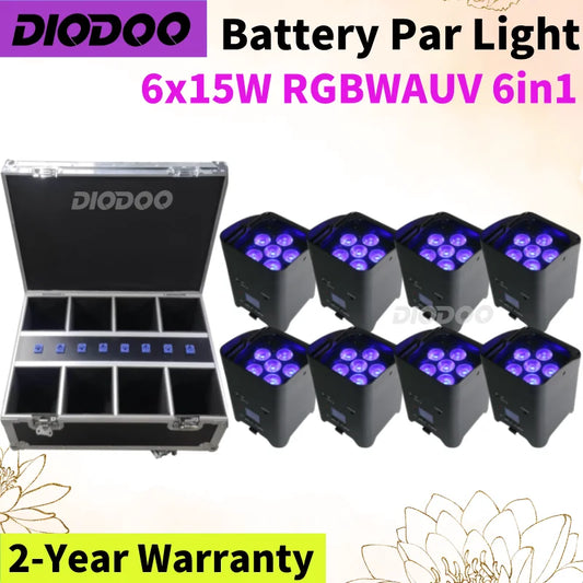 0 TAX 1~8pcs Wireless Battery Powered Par Light 6x18W RGBWAUV 6IN1 Flightcase Remote Control Portable Par LED Stage Effect Light