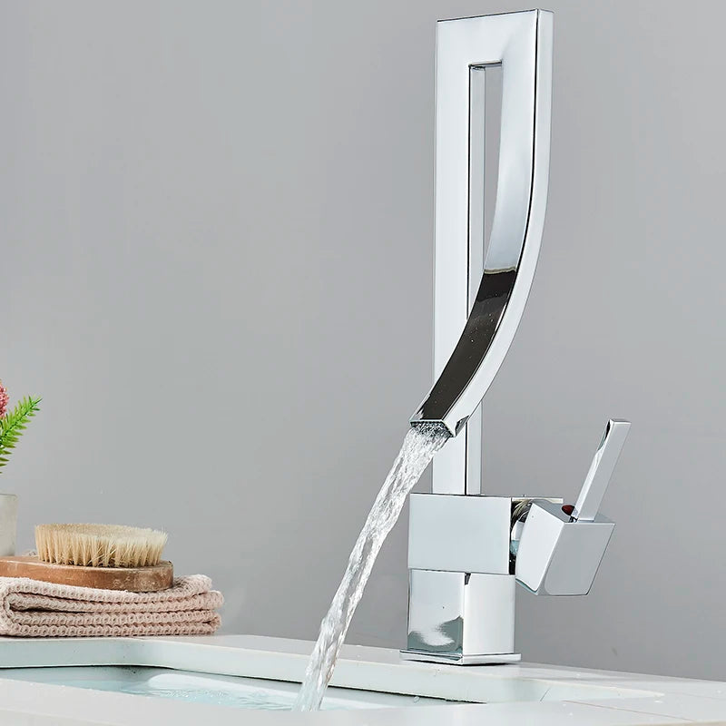 Chrome Brass Basin Faucet Fashion Style Single Handle Waterfall Basin Mixer Tap Hot Cold Bathroom Faucets Sink Waterfall Faucet
