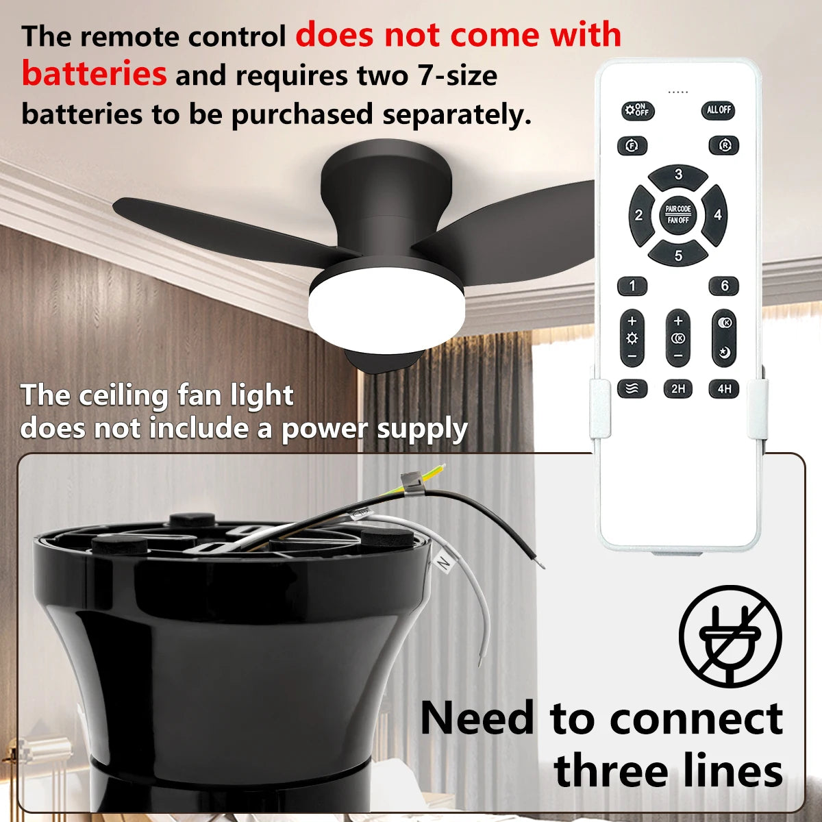 Mexllex Three Leaf Ceiling Fan with Light & Remote Control, 6 Speed, Reversible Noiseless, Dimmable LED Chandelier for Bedroom