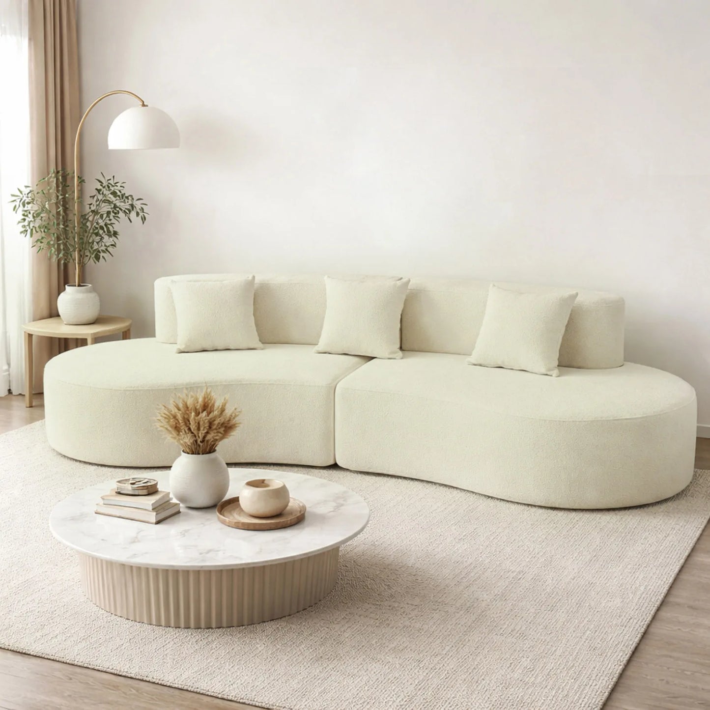 US Modern Curved Couch 4 Seat Minimalist Elegant Half Moon Sofa Compressed Modular Sectional Sofa Home Living Room Cream White