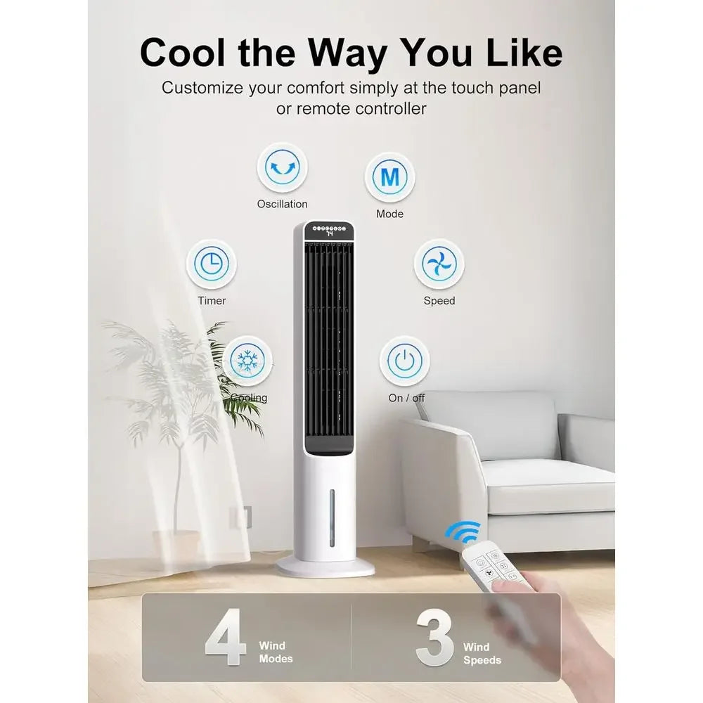 3-IN-1 Evaporative Air Cooler, Cooling Fans that Blow Cold Air with 120° Oscillation, 12H Timer, 3 Speeds, Portable Swamp Cooler
