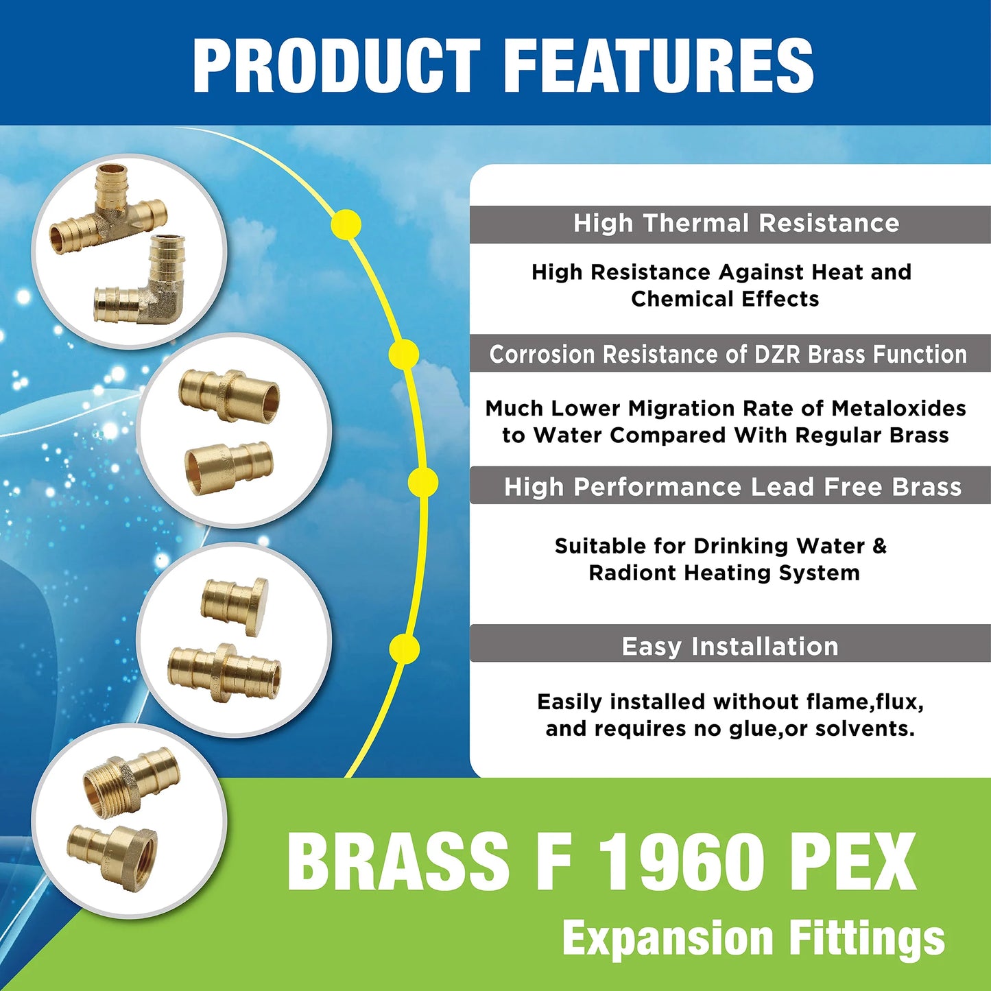 KING SMART  F1960/PEX A Expansion 1/2" * 1/2" Male NPT Straight Male Adapter; 10Pcs/Case; Lead Free Brass; 80258
