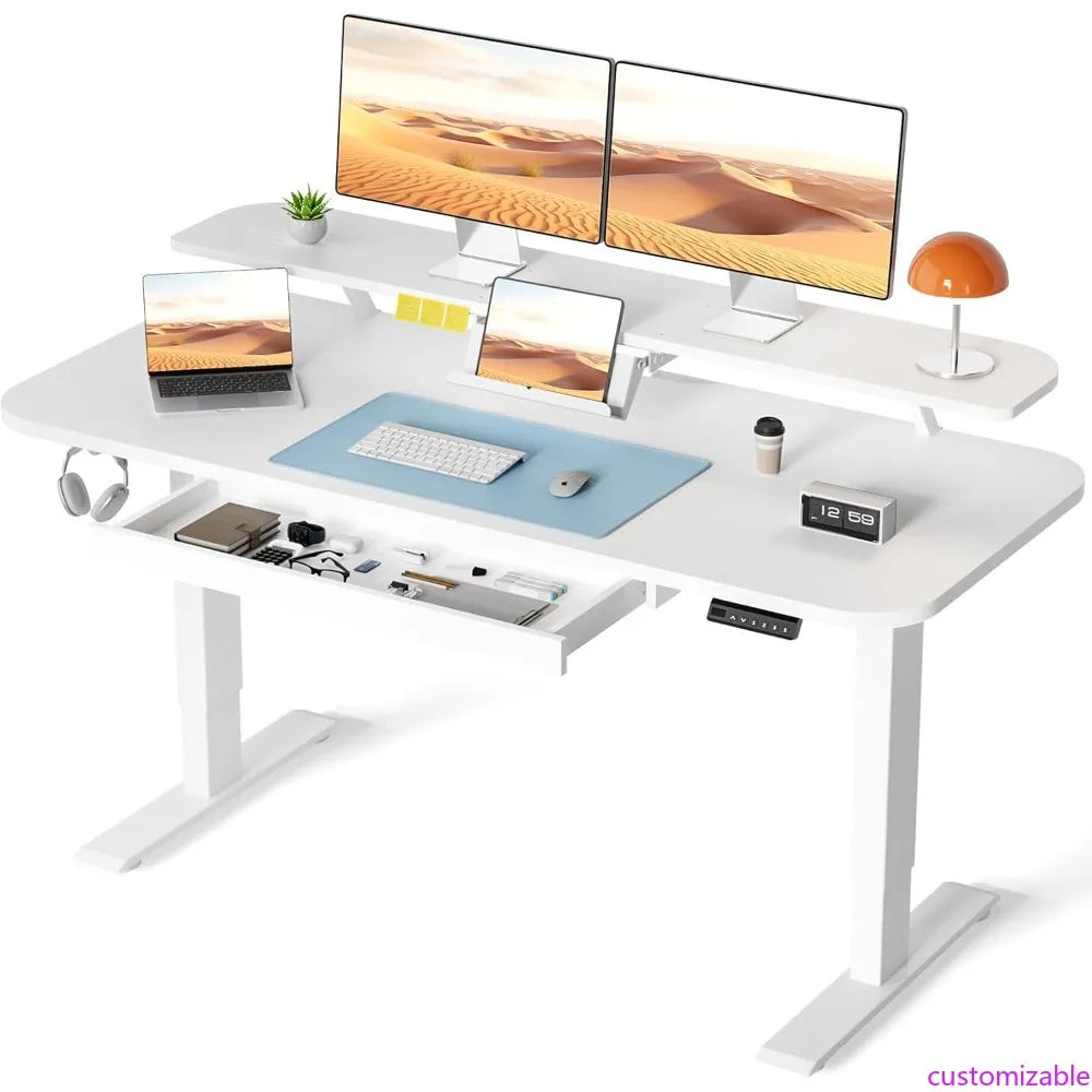 Electric Standing Desk with Drawers, 48 x 24'' Sit Stand up Desk with Monitor Stand, Laptop Stand, Height Adjustable Ergonomic