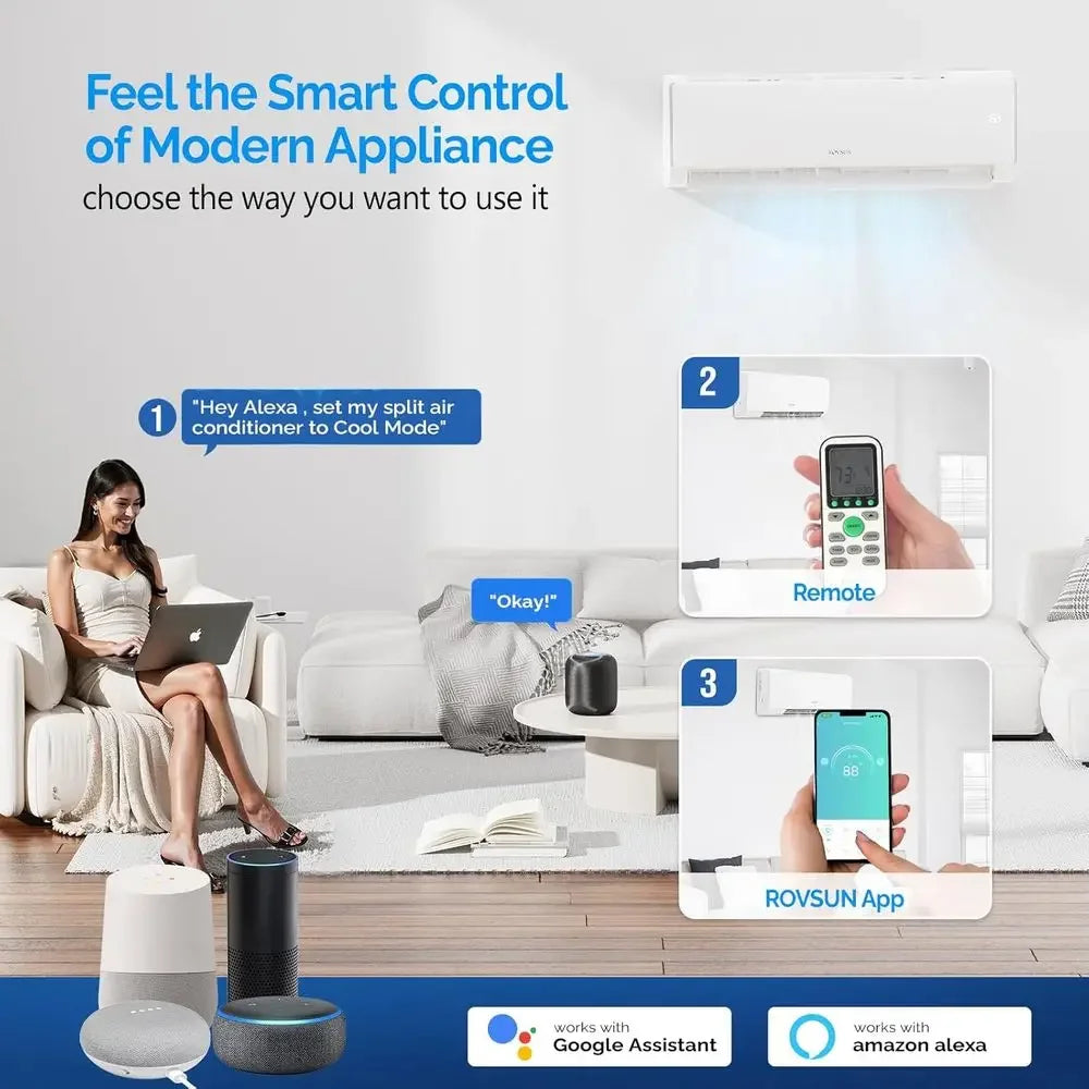 11500 BTU Wifi Enabled Mini Split Air Conditioner & Heater, 17 SEER2 115V Inverter Ductless Wall AC Unit with Pre-Charged Conden
