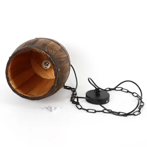 Hanging Vintage Wine Barrel Light Wooden Rustic Old West Cafe Bar Ceiling Lamp