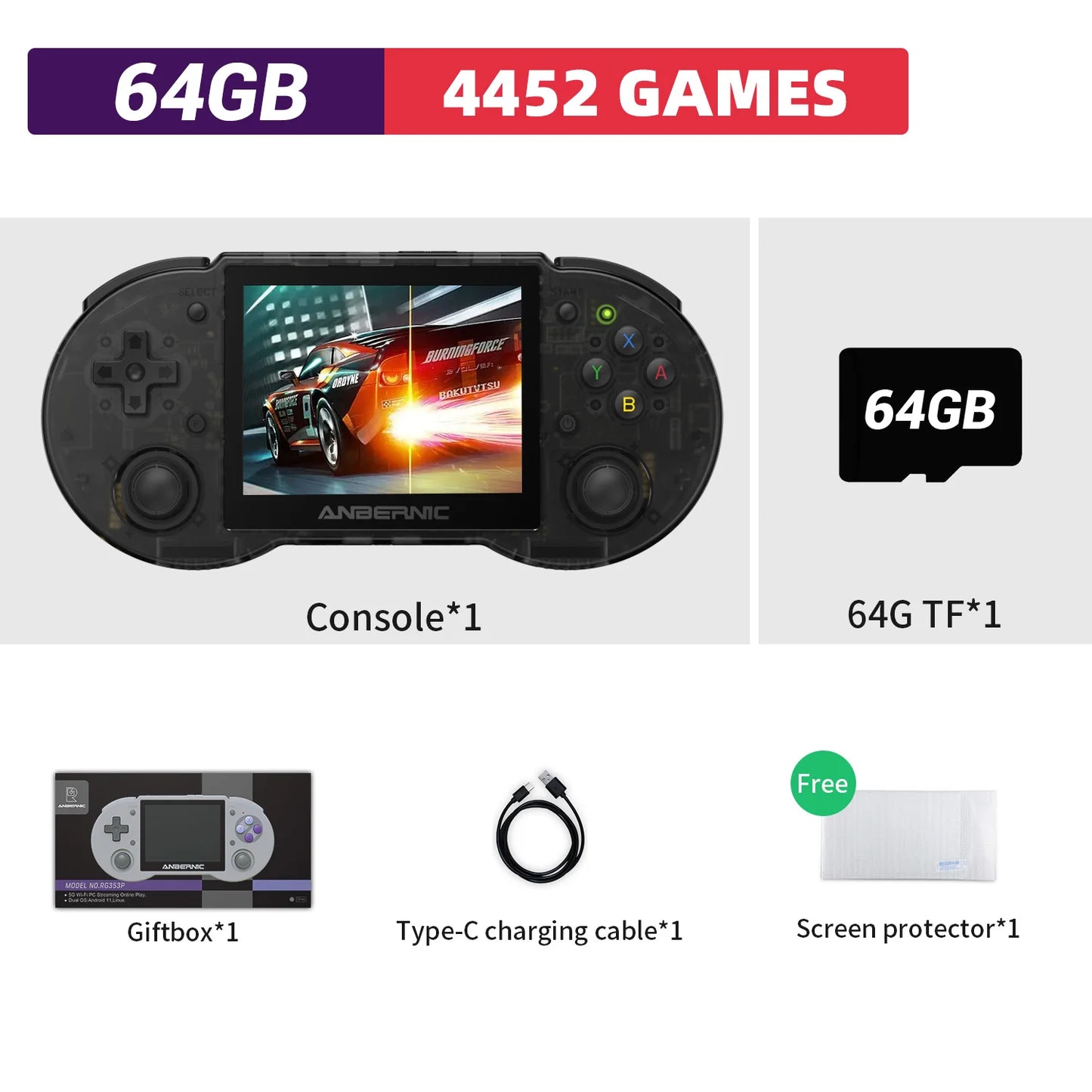 Anbernic RG353P Retro Handheld Video Game Console 3.5-inch IPS Screen Dual OS System RK3566 Bluetooth HD 5G Wifi Games Player