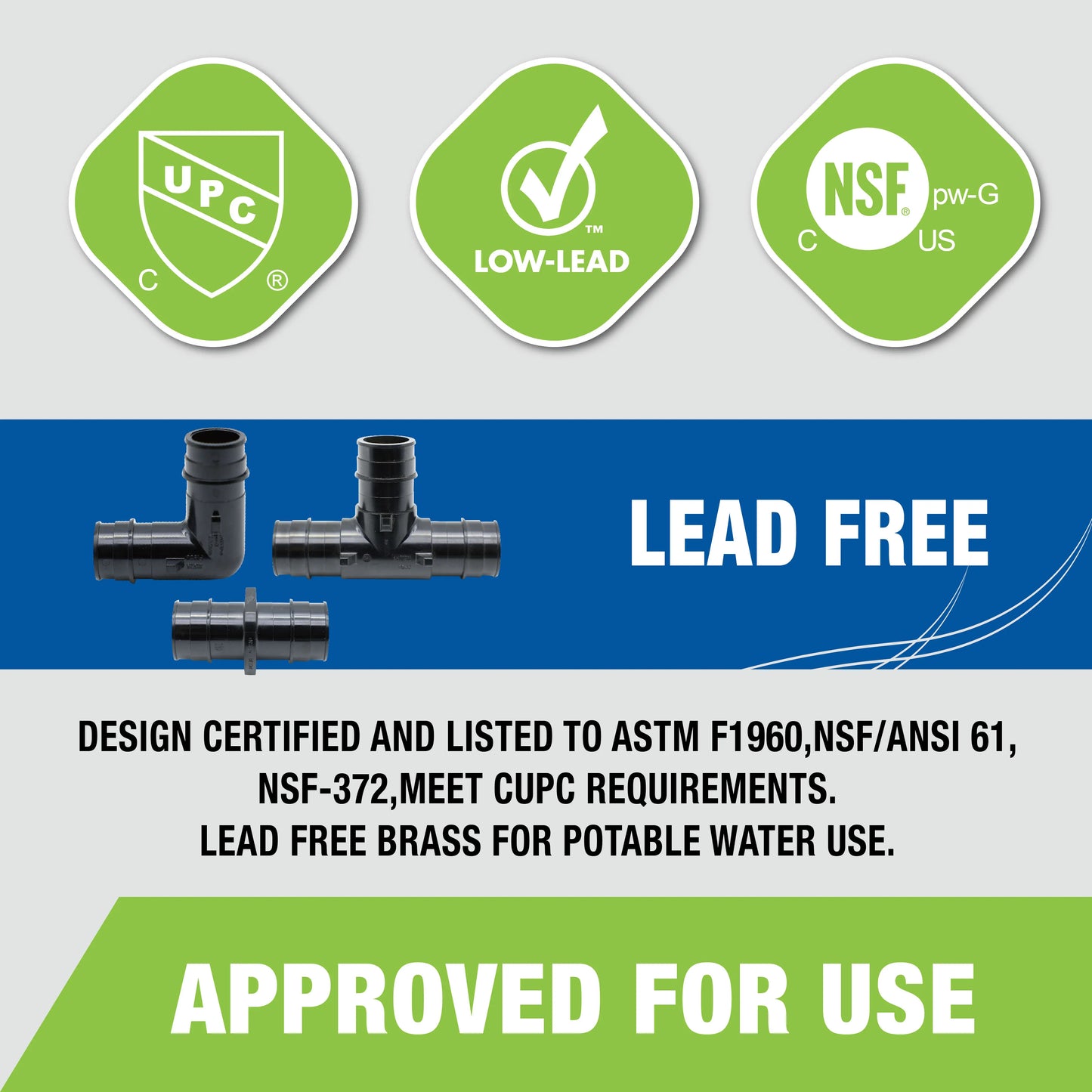 KING SMART F1960 PEX Kit 1/2" Tee (12Pcs), 1/2" Coupling (12Pcs), 1/2" Elbow (12Pcs);  PPSU; 36 Pcs/Case; 80369