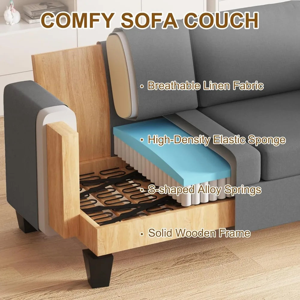 85 inch Grey 3 Seater Couches, Modern Cozy Deep Seat Sofa, Comfy Fluffy Couch for Living Room, Small Couches for, Customized